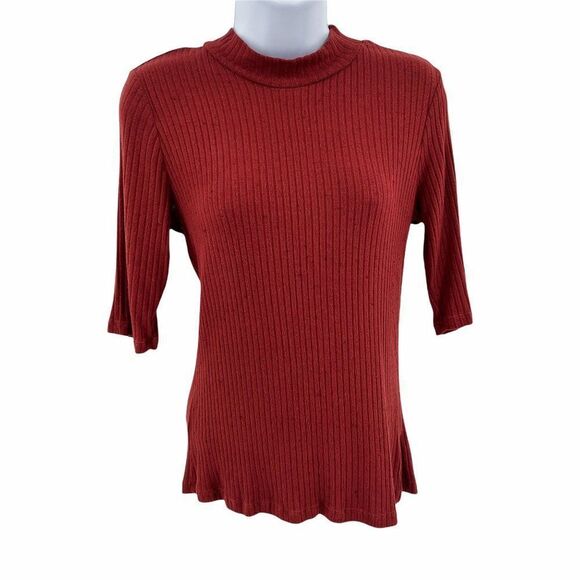 Living Doll Red Mock Neck Ribbed Knit Top L - Picture 1 of 7